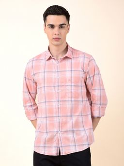 Cantabil - Men Peach Cotton Checks Casual Shirt