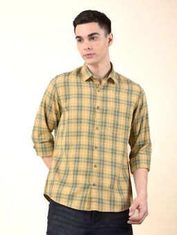 Cantabil - Men Mustard Cotton Checks Casual Shirt