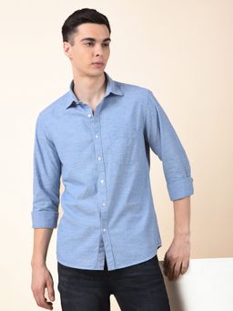 Cantabil - Men Blue Cotton Textured Casual Shirt