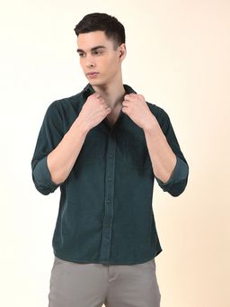 Cantabil - Men Green Cotton Textured Casual Shirt