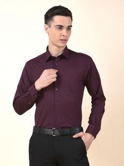 Cantabil - Men Maroon Cotton Solid Formal Shirt