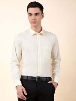 Cantabil - Men Cream Cotton Solid Formal Shirt