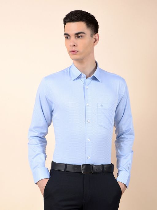 Cantabil Men Blue Cotton Self Design Formal Shirt