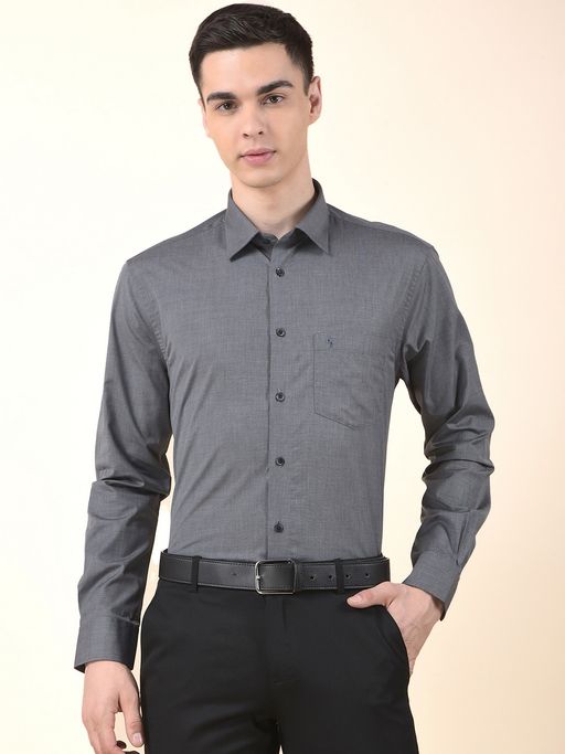 Cantabil Men Grey Polycotton Solid Formal Shirt