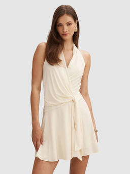 Forever New - Women Cream Aaliyah Wrap Halter Mini Dress