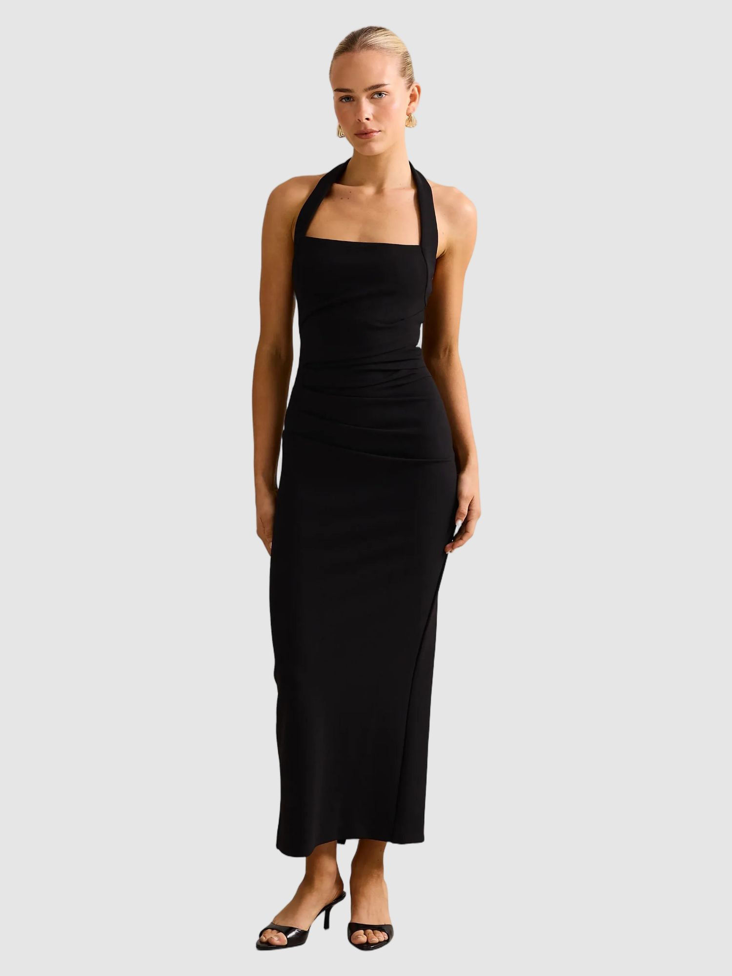 Women Black Solid Georgie Halter Neck Bodycon Dress-image-4