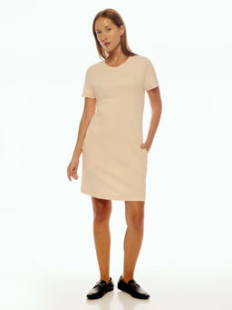 Calvin Klein - Women Beige Cotton Solid T-shirt Dress
