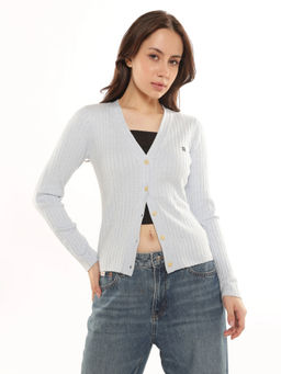 Calvin Klein - Women Light Blue Slim Fit Cotton Cardigan