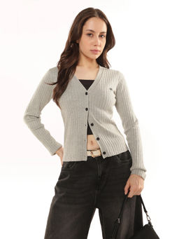 Calvin Klein - Women Grey Slim Fit Cotton Cardigan