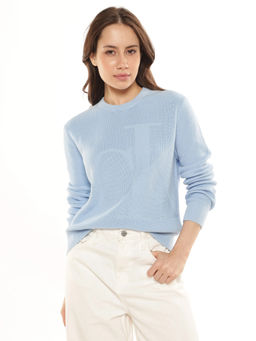 Calvin Klein - Women Blue Regular Fit Cotton Sweater