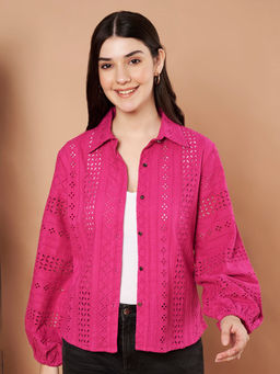 CHARMGAL - Female Magenta Cotton Schiffli Shirt