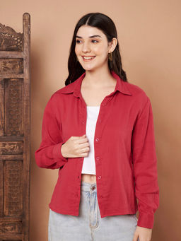 CHARMGAL - Female Red Cotton Full Sleeves Casual Shirt