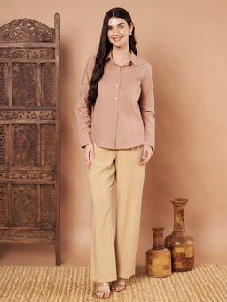 CHARMGAL - Female Beige Solid Cotton Shirt
