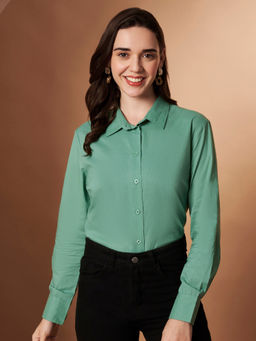 CHARMGAL - Female Green Solid Cotton Shirt