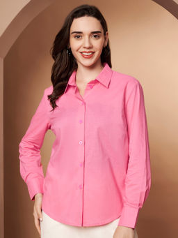 CHARMGAL - Female Pink Solid Cotton Shirt