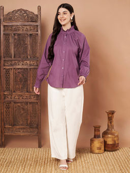 CHARMGAL - Female Purple Cotton Ruffle Neck Shirt