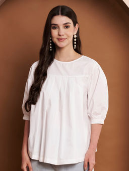 CHARMGAL - Women White Cotton Solid Top