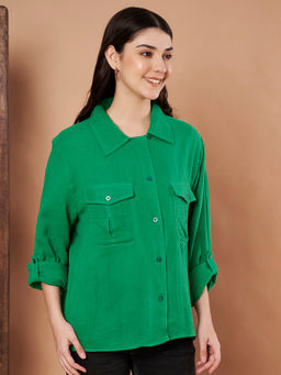 CHARMGAL - Female Emerald Green Relaxed Fit Shirt