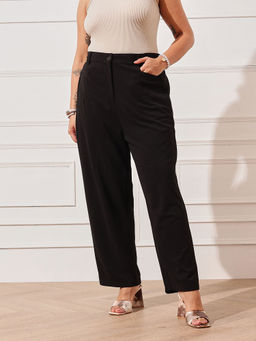 CURVY STREET - Women Black Solid Canton Trouser