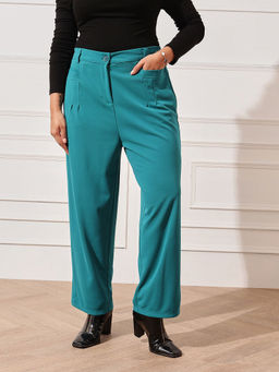 CURVY STREET - Women Teal Solid Canton Trouser