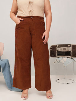 CURVY STREET - Women Brown Corduroy Wide Leg Trouser