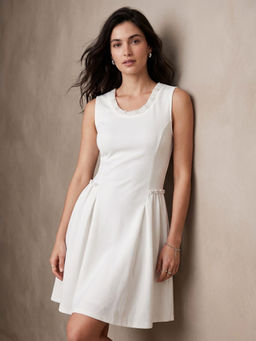 Outzidr - Women White Pearl Embellished Mini Dress