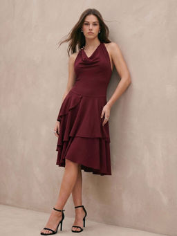 Outzidr - Women Maroon Solid Beads Detailing Dress