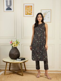 STADO - Brown Floral Printed Kurta with Pant