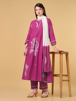 COTTONS DAILY - Pink Hibiscus Cotton Kurta with Pant and Dupatta