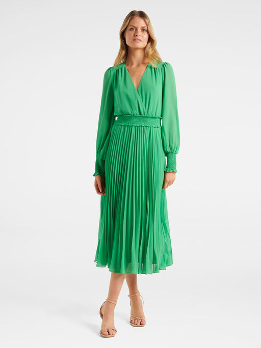 Buy Forever New Green Leighton Pleated Midi Dress Online