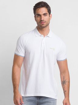 Spykar - White Cotton Half Sleeve Plain Casual Polo T-Shirt for Men