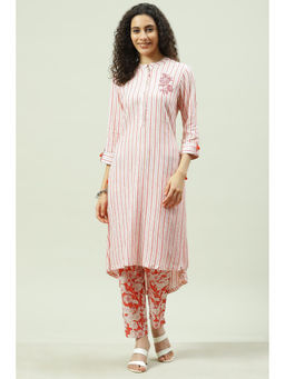 Biba - White And Red Straight Suit (Set of 2)