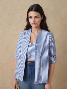 RAREISM - Blue Stripes Regular Fit Shirt and Top (Set of 2)