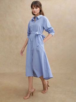 RAREISM - Blue Stripes Midi Fit Dress and Belt (Set of 2)