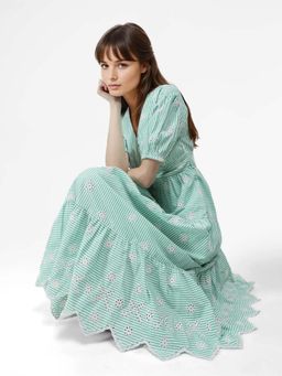 RAREISM - Green Stripes Maxi Fit Dress