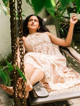 RAREISM - Beige Embroidered Maxi Fit Dress