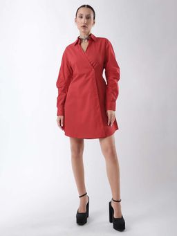 RAREISM - Red Solid Mini Fit Dress