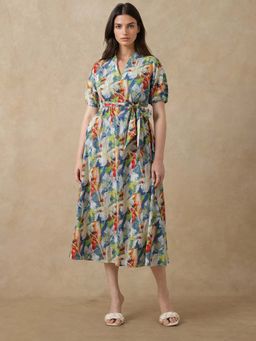 RAREISM - Multi-Color Floral Midi Fit Dress and Belt (Set of 2)