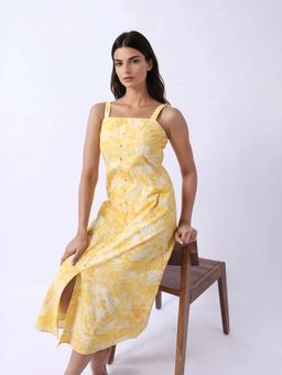 RAREISM - Yellow Floral Midi Fit Dress