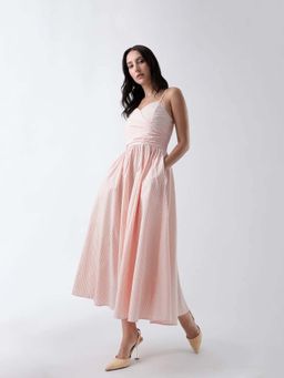 RAREISM - Pink Stripes Midi Fit Dress