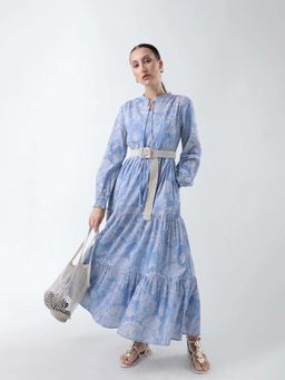 RAREISM - Blue Abstract Maxi Fit Dress and Belt (Set of 2)