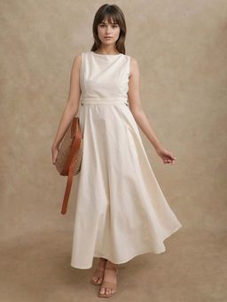 RAREISM - Beige Solid Maxi Fit Dress