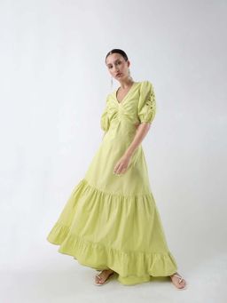 RAREISM - Green Solid Maxi Fit Dress