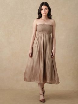 RAREISM - Brown Solid Midi Fit Dress