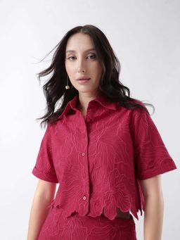 RAREISM - Magenta Embroidered Regular Fit Shirt