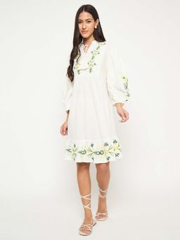 Madame - White Floral Knee Length Dress