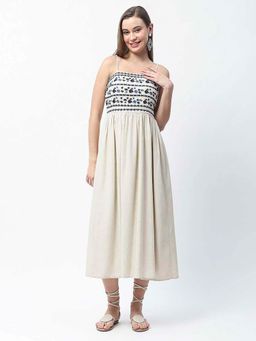 Madame - Off White Embroidered Midi Fit Dress