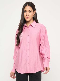 Madame - Pink Embroidered Comfortable Fit Shirt