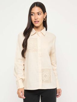 Madame - Beige Solid Comfortable Fit Shirt