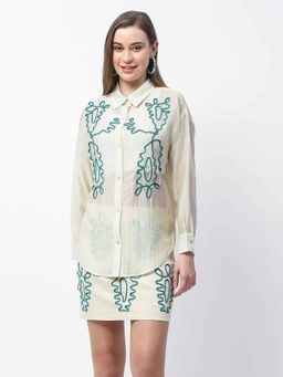 Madame - Off White Embroidered Comfortable Fit Shirt